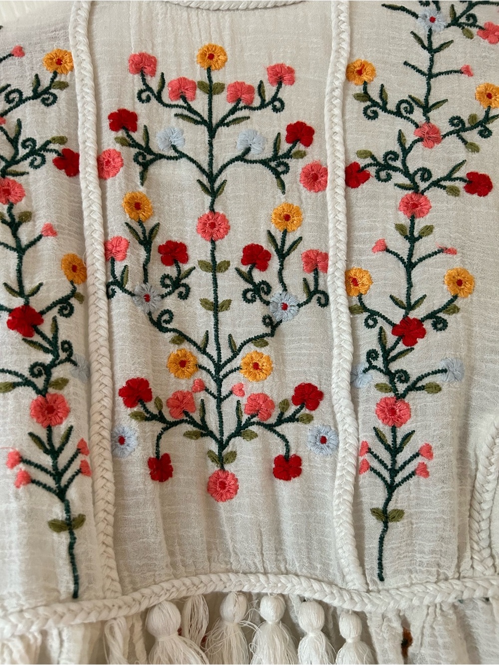 Zara Cream Embroidered Tie Front Cropped Cardigan Floral Kimono Blouse Size S - Picture 3 of 14